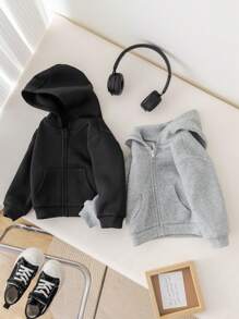 SHEIN 两件套，买一送一，儿童男童休闲卫衣，连帽卫衣套装，儿童长袖卫衣（男女童适用），返校服，基本款上衣，黑色上衣，男童返校服，外套 - 彩色 - 查看 8