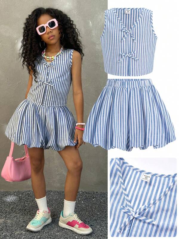 Coolane Kids Tween Girls Spring/Summer Streetwear Y2K Crop Tops Tank Tops Bubble Skirts Two Pieces Outfits