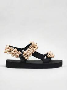 Solezae Ladies Flat Sandals With Seashell Straps Mother's Day Present - Black - View 6