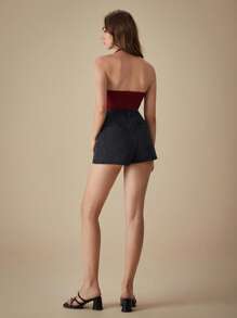 SHEIN Privé Women's High Waist Washed Denim Shorts, Summer Casual - Black - View 8