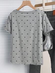 INAWLY Maglietta casual estiva da donna con collo rotondo e maniche corte, con stampa a impronta