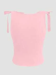 SHEIN Clasi Top sin mangas de verano para mujer con cuello redondo y diseño de tirante con lazo, estilo ajustado joven y de moda