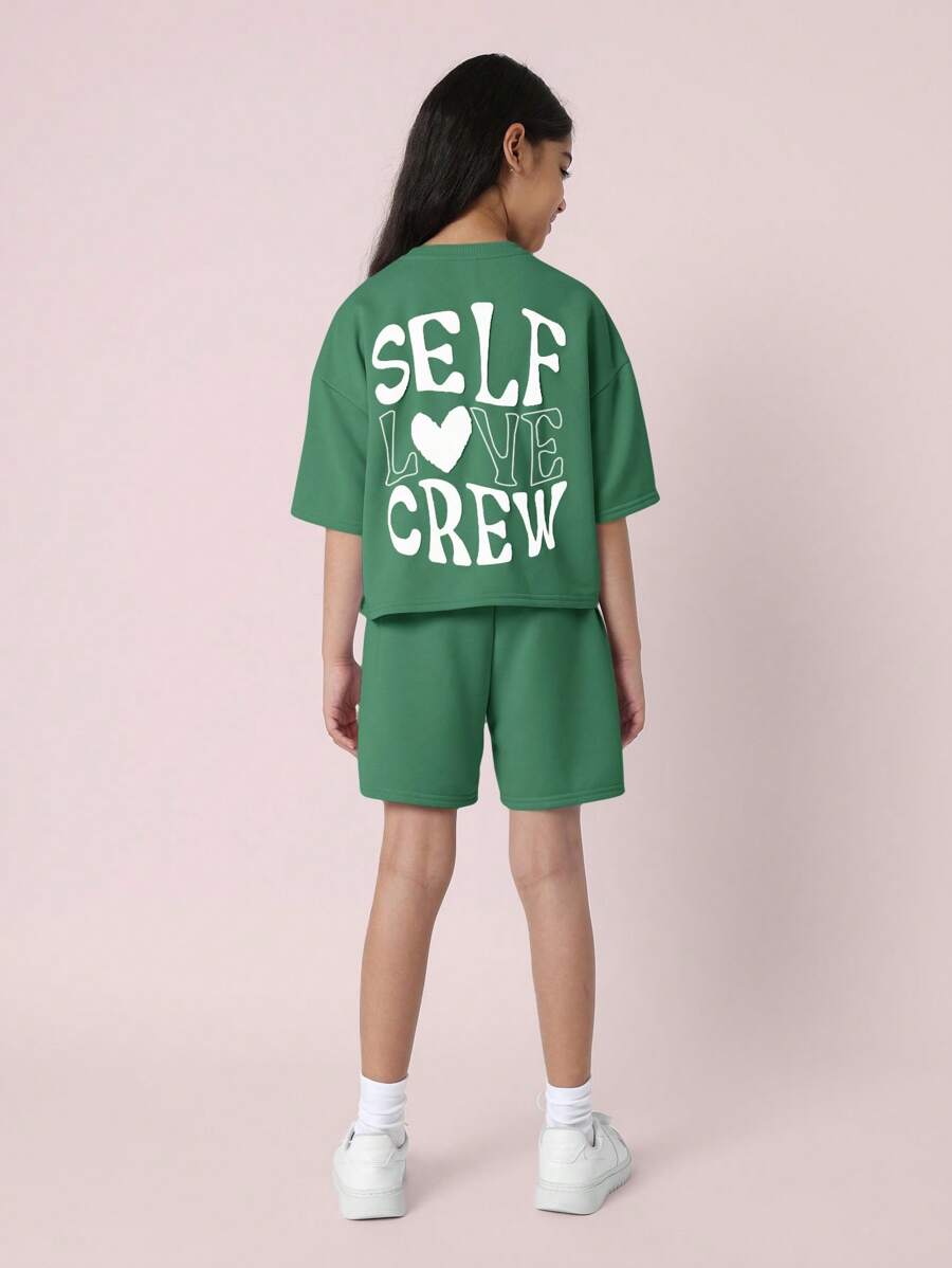 SUMWON 自爱心印花女孩穿搭套装青少年时尚休闲夏季街头服饰 - 綠色 - 查看 1