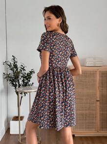 EMERY ROSE Women Floral Print Casual Short Sleeve Mini Dress Dresses For Women Summer - Multicolor - View 2