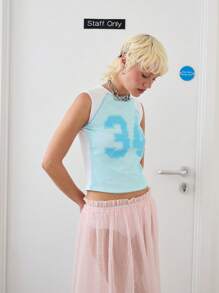 COUREZ Collegetop mit Mesh-Überlagerung / Y2K Streetwear Sommer Tops aus Vintage-Baumwolle - Verschiedenfarbig - Übersicht 4