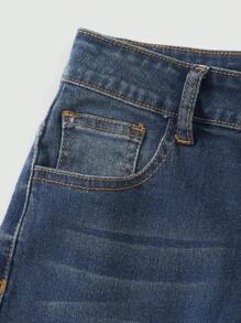 Sparklyn 千禧少女风高腰弹力蓝色喇叭牛仔裤，秋冬季可爱喇叭裤，适合秋季节日休闲庆典、街头风穿搭，百搭休闲牛仔裤，适合日常穿着 - 深色水洗藍 - 查看 6