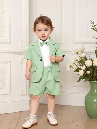 Souflis 男婴绅士装 - 短袖西装外套、衬衫和短裤套装