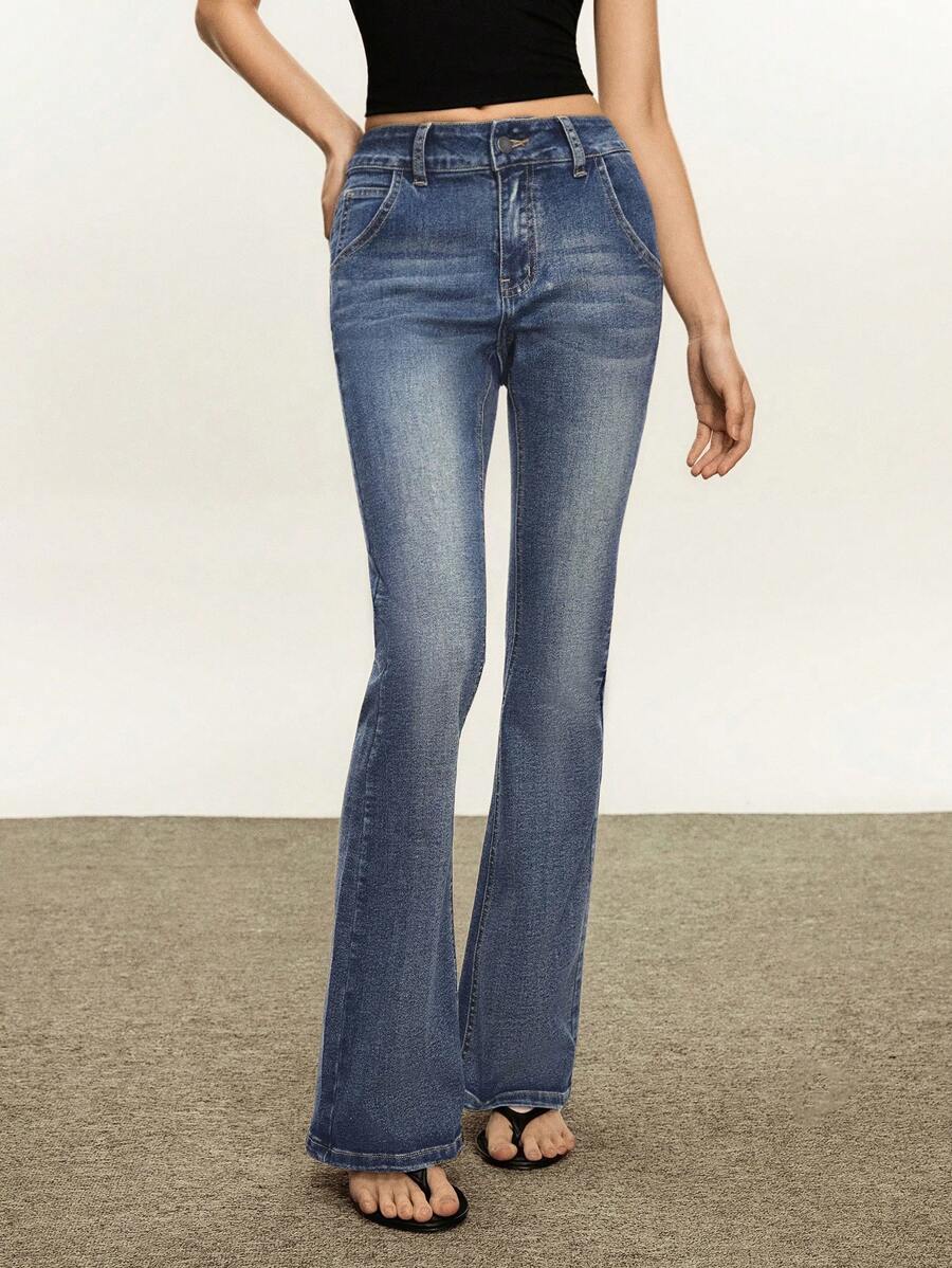 Rivivi Vaqueros de pierna acampanada informales lavados para mujer