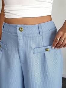 SHEIN PETITE Pantalones rectos de pierna ancha de tela texturizada para mujer de talla grande, aptos para uso diario, oficina, reuniones familiares, pantalones de mujer para otoño/invierno, pantalones de primavera, pantalones de mujer, Bottom, estilo casual minimalista, chic retro, elegancia romántica, Día de San Valentín, temporada de graduación