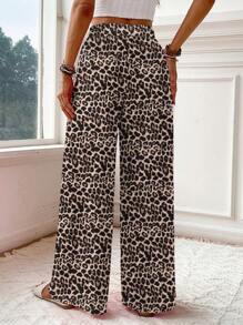 SHEIN VCAY بنطلون نسائي غير رسمي ذو ساقين واسعتين بطبعة نمر ،مناسب للعطلات الصيفية - متعدد الألوان - مشاهدة 2