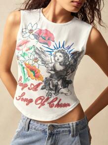 Bohemela Solid Color Knit Sleeveless Fitted Women Tank Top - White - View 5