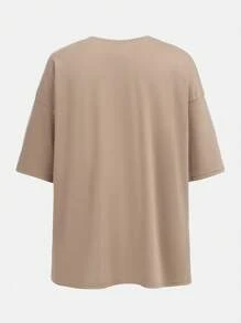SHEIN Girlism Bộ 2 chiếc áo thun thể thao cổ tròn tay ngắn và quần ống loe cho bé gái tuổi teen - Màu Khaki - Xem 7
