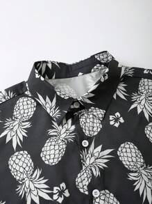 Manfinity KASUA 男士休闲度假菠萝印花衬衫和短裤套装 - 彩色 - 查看 6