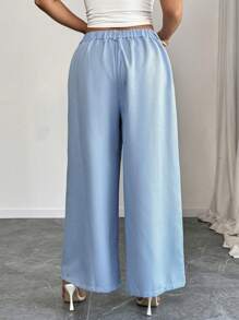 SHEIN PETITE Pantalones rectos de pierna ancha de tela texturizada para mujer de talla grande, aptos para uso diario, oficina, reuniones familiares, pantalones de mujer para otoño/invierno, pantalones de primavera, pantalones de mujer, Bottom, estilo casual minimalista, chic retro, elegancia romántica, Día de San Valentín, temporada de graduación