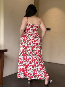 SHEIN Tall 加大码前后系带腰部隐形拉链吊带高腰连衣裙 - 彩色 - 查看 2