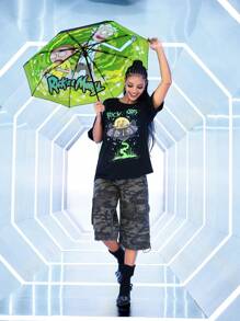 Rick and Morty X SHEIN 1pc Cartoon Character Pattern Printed Automatic Opening And Closing Umbrella With Sun Protection Function, Suitable For School, Work, Outings, And Daily Use, Designed For College Students, High School Students, And Women, Rick,Morty,Portal Gun‌,Green Portal, - Multicolor - View 3