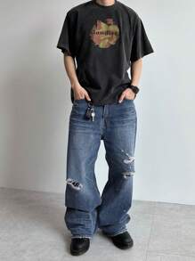 DAZY Distressed Washed Blue Men's Denim Jeans For Spring & Summer - Blue - View 3