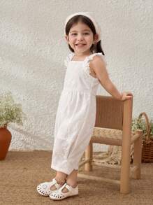 Blossori Mono de niña bebé con estilo campestre, de color blanco lechoso con bordados y mangas con volantes - Blanco - Ver 6