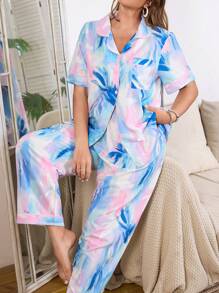 SHEIN Set casual di abbigliamento loungewear stampato di taglia curvy - Multicolore - Visualizzare 1