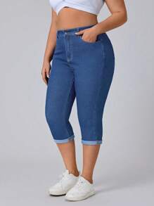 Flexra Plus Size Women Stretchable Blue Denim 7/8 Length Casual Pants  Summer Outfits For Women Festival Outfits  Women Clothing Casual Capri Jeans