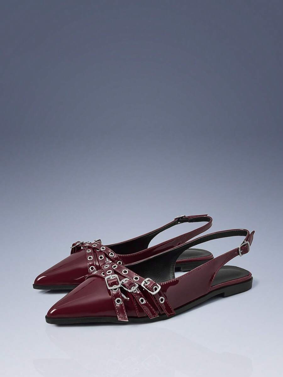 CUCCOO GRLICON Women's Fashion Versatile Pointed Toe Flats For Christmas - Burgundy - View 1