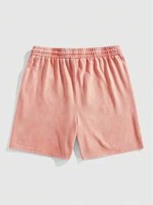 ROMWE MEN Street Life Quần short trang trí đính đá in họa tiết tương phản thường ngày mùa hè cho nam - trái cam - Xem 2