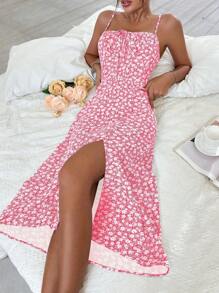 Breezaya In hoa Ditsy Nút phía trước Tách đùi Váy Dây - Hồng - Xem 6