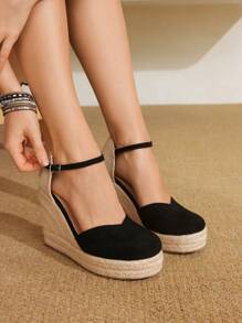 Styleloop Giày sandal đế xuồng đế xuồng đính đá màu nâu đính tua rua thời trang dành cho nữ - màu đen - Xem 4