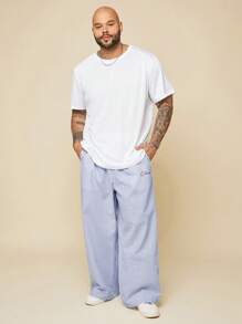 EASEVO Quần dài thêu chữ kẻ sọc dọc thường ngày cỡ lớn cho nam - Màu xanh lam - Xem 6