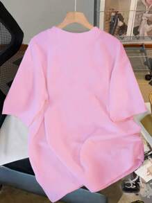 INAWLY Women's Summer Short Sleeve Heart Print Rhinestone Decor Round Neck T-Shirt