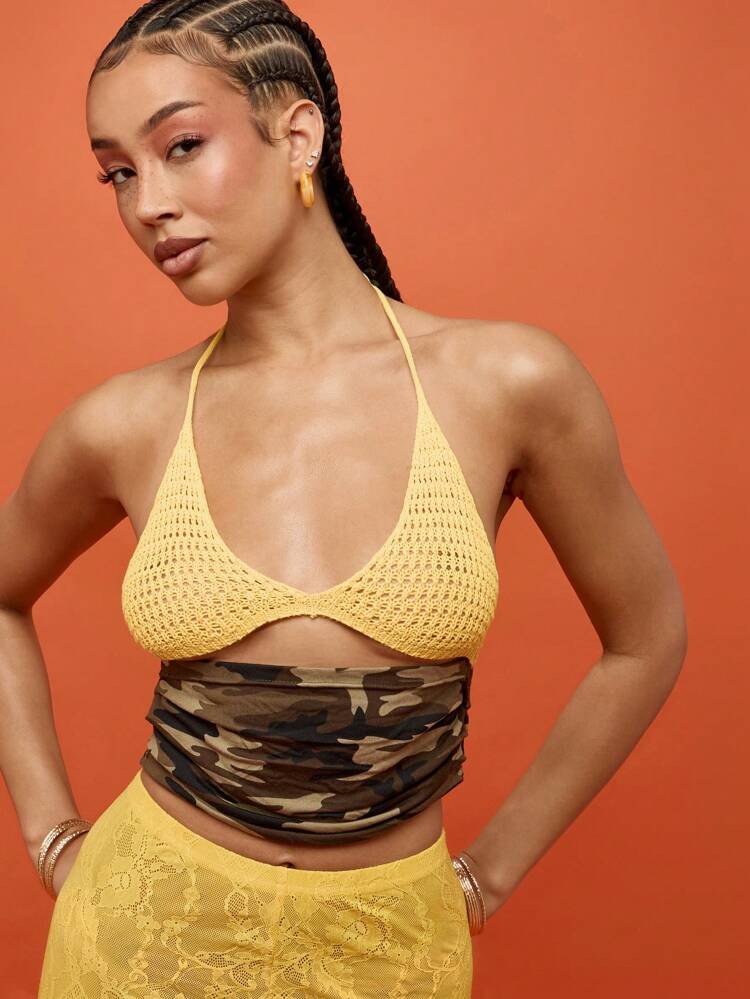 SUMWON WOMEN かぎ編みニットハルターブラレット フェスティバル ビーチ 夏休み ブラトップ ダンス コンサート ボヘミアン パーティー 衣装 ダンスパフォーマンス