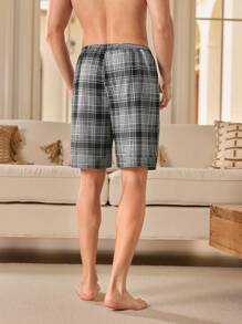 Men's Plaid Elastic Waist Lounge Shorts Sleep Shorts  Pajamas Set