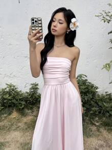 SHEIN 少女休闲简约舒适露背连衣裙 - 粉色 - 查看 7