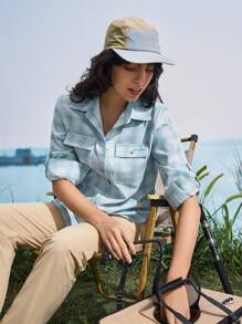 SHEIN In My Nature Women's Plaid Long Sleeve Single Breasted Pocket Casual Outdoor Shirt - Blue - View 12