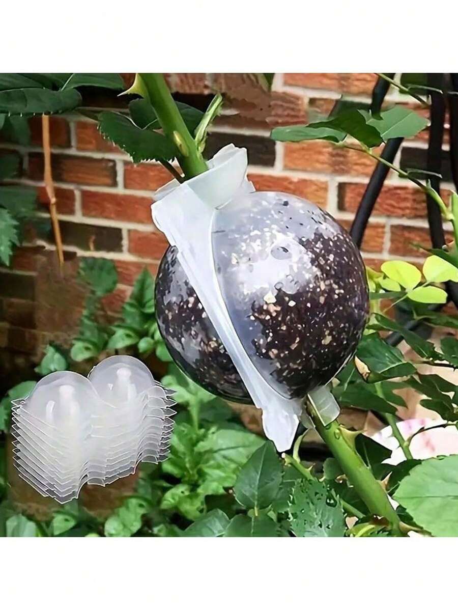 6pcs/12pcs/18pcsReusable Plant Rooting Device, Air Layering Pods, Plant Rooting Grow Box, High Pressure Propagation Ball Grafting Device Botany Root Controller Garden Plant Rooter Box, (Black/White), 2inch