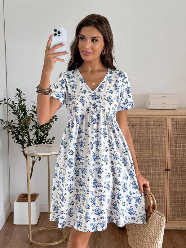EMERY ROSE Women's Ditsy Floral Mini Vacation & Casual Dress Summer Dress Dresses For Women Summer Vacation Dress,Boho Clothes Women