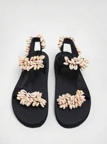 Solezae Ladies Flat Sandals With Seashell Straps Mother's Day Present - Black - View 3