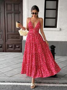 Pariaura 女士休闲碎花吊带背心连衣裙，春夏 - 紅色 - 查看 5