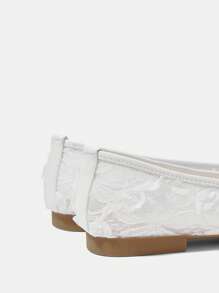 CUCCOO HITCHD Giày bệt mũi vuông thêu ruy băng buộc dây cho nữ, Giày ba lê lưới màu trắng thanh lịch, ngọt ngào, lãng mạn dành cho nữ, Thích hợp cho cô dâu, phù dâu, váy trang trọng, tiệc tùng, đám cưới - trắng - Xem 12