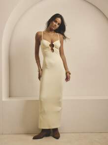 Aralina 女士优雅纯色修身细肩带连衣裙，夏季