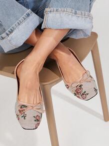 Solezae 女士优雅一脚蹬圆头玫瑰花朵印花面料芭蕾平底鞋 - 舒适、百搭且经典必备 - 彩色 - 查看 3
