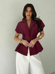 Firerie 女士时尚亚麻束腰短袖西装外套，休闲通勤，杏色，秋冬夏季