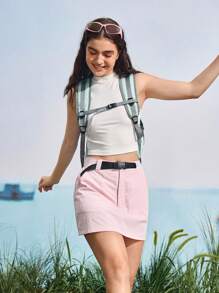 In My Nature Women's Waist Buckle Designed Pocketed Casual Outdoor Culotte Pants - Pink - View 11