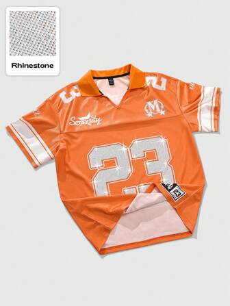 Street Life Men's Preppy Polo Shirt With Street American Sports Style Numeric & English Letter Graphic Print