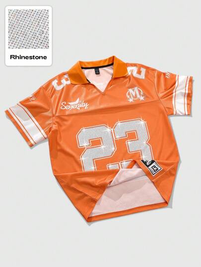 Street Life Men's Preppy Polo Shirt With Street American Sports Style Numeric & English Letter Graphic Print