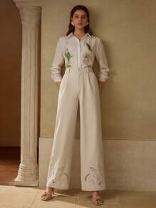MOTF PREMIUM EMBROIDERY FOLD PLEATED SUIT PANTS - Apricot - View 5