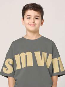 SUMWON Oversized Logo-Buchstabendruck, Streetwear, Sommer, Jugendmode, lässig, kurzärmlig, Rundhalsausschnitt, bequem, Lässig, Koordinaten, Alltag, Schule
