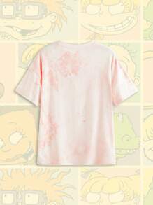 Nick 90's X ROMWE T-shirt ampia da donna con collo a giro, in stile tie-dye, con divertente motivo a cartoni animati