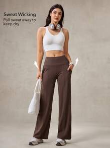 OutZeal Pantaloni a vita alta in maglia, con tasche laterali, gamba dritta, adatti per uso casual quotidiano, freddi al tatto