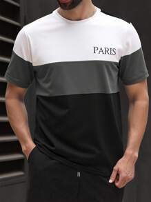 Manfinity Homme Plus Size Men's Contrast Color Patchwork Letter Print T-Shirt - Black - View 6